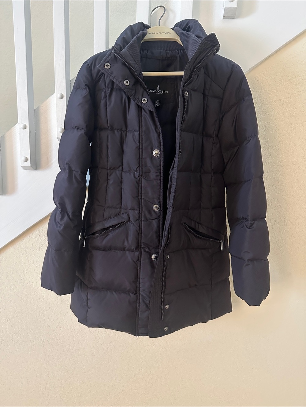 London Fog Navy Quilted Puffer Coat with Hood